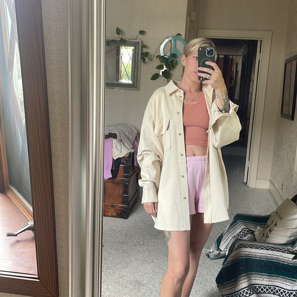 H&M Cream Lightweight Oversized Shirt Jacket Casual Fit - Picture 6 of 13